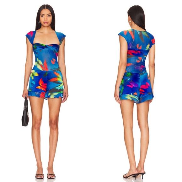Mirae Pants - Mirae Louana Floral Butterfly Blue Romper Size 6